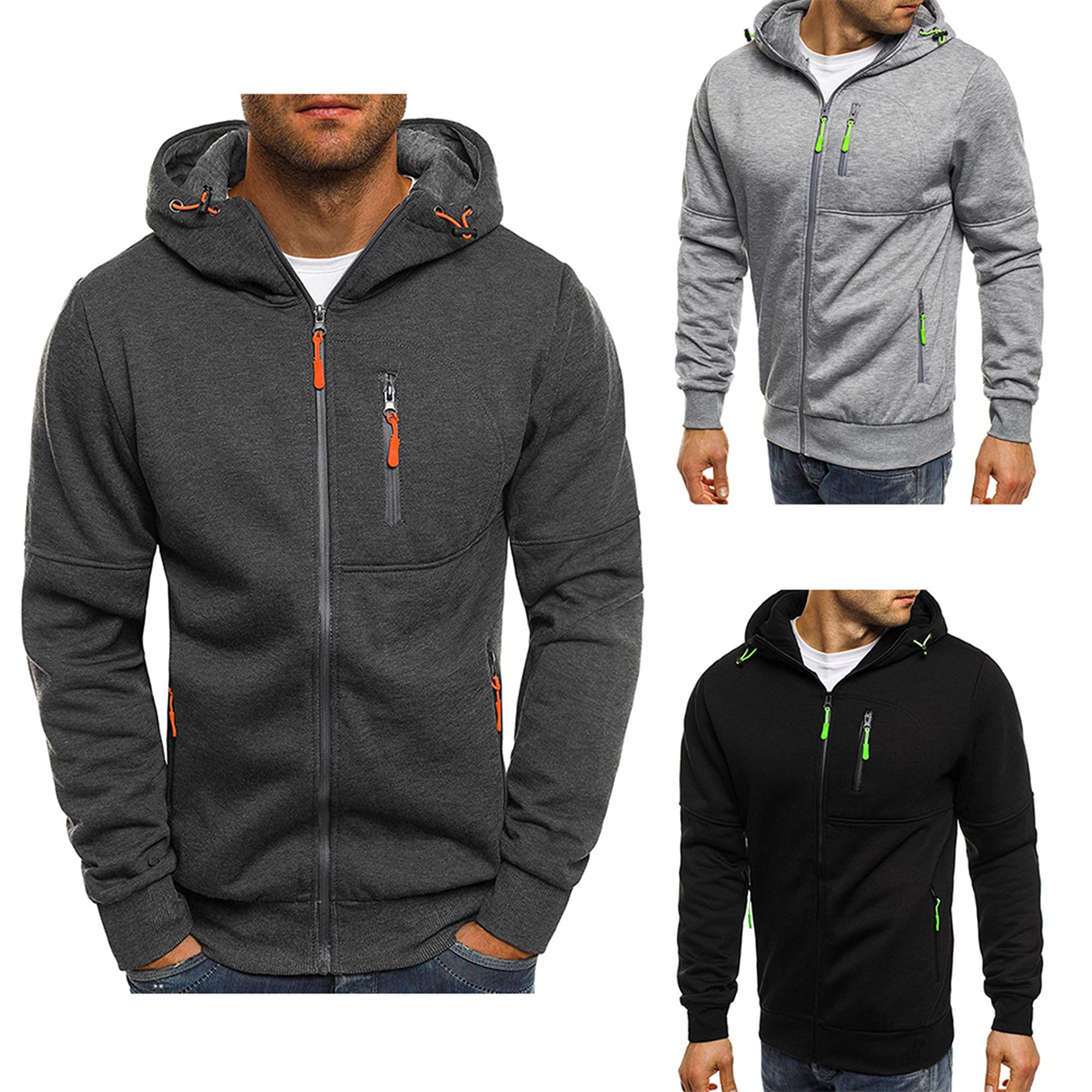 Sweat à capuche léger à manches longues avec fermeture éclair pour homme - fitnessterapy