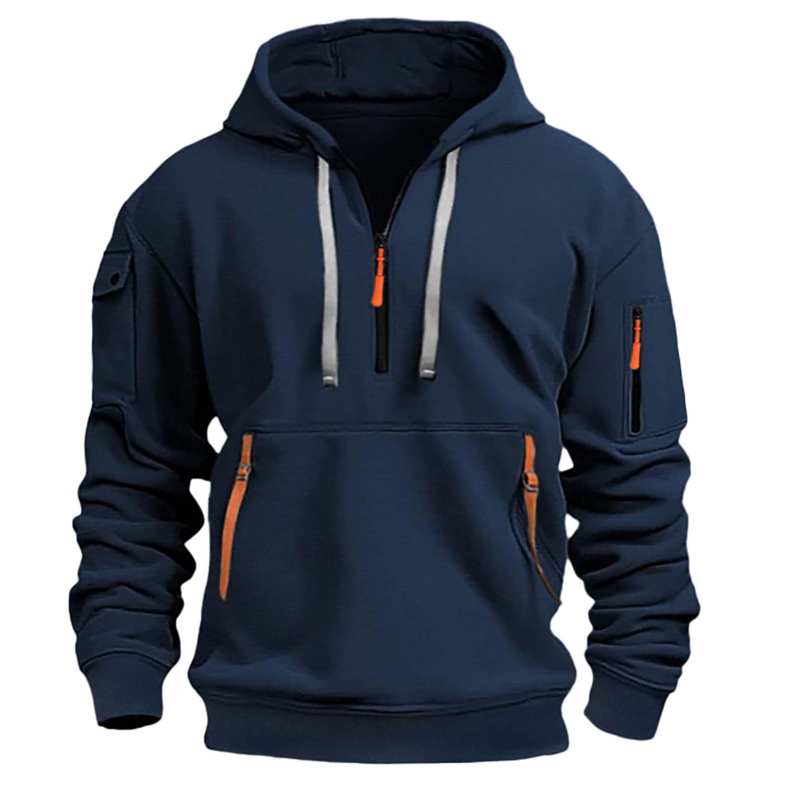 Sweat à capuche noir pour homme, avec demi - fermeture éclair, grandes tailles, pull, chaud, décontracté, confortable, pour le travail en plein air, pour la vie quotidienne, haut, couleur unie - fitnessterapy
