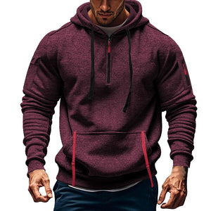 Sweat à capuche noir pour homme, avec demi - fermeture éclair, grandes tailles, pull, chaud, décontracté, confortable, pour le travail en plein air, pour la vie quotidienne, haut, couleur unie - fitnessterapy