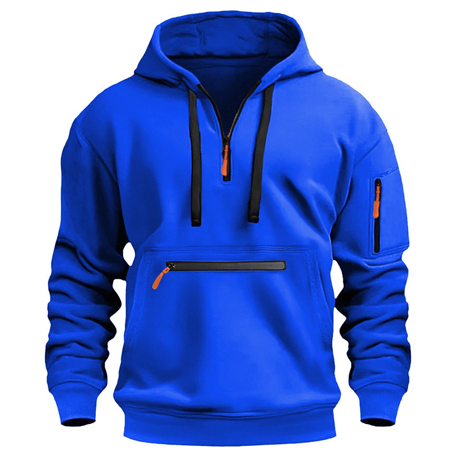 Sweat à capuche noir pour homme, avec demi - fermeture éclair, grandes tailles, pull, chaud, décontracté, confortable, pour le travail en plein air, pour la vie quotidienne, haut, couleur unie - fitnessterapy