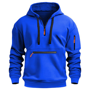 Sweat à capuche noir pour homme, avec demi - fermeture éclair, grandes tailles, pull, chaud, décontracté, confortable, pour le travail en plein air, pour la vie quotidienne, haut, couleur unie - fitnessterapy