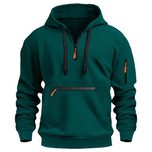 Sweat à capuche noir pour homme, avec demi - fermeture éclair, grandes tailles, pull, chaud, décontracté, confortable, pour le travail en plein air, pour la vie quotidienne, haut, couleur unie - fitnessterapy