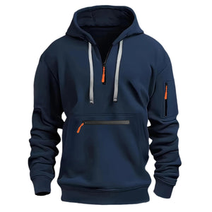 Sweat à capuche noir pour homme, avec demi - fermeture éclair, grandes tailles, pull, chaud, décontracté, confortable, pour le travail en plein air, pour la vie quotidienne, haut, couleur unie - fitnessterapy