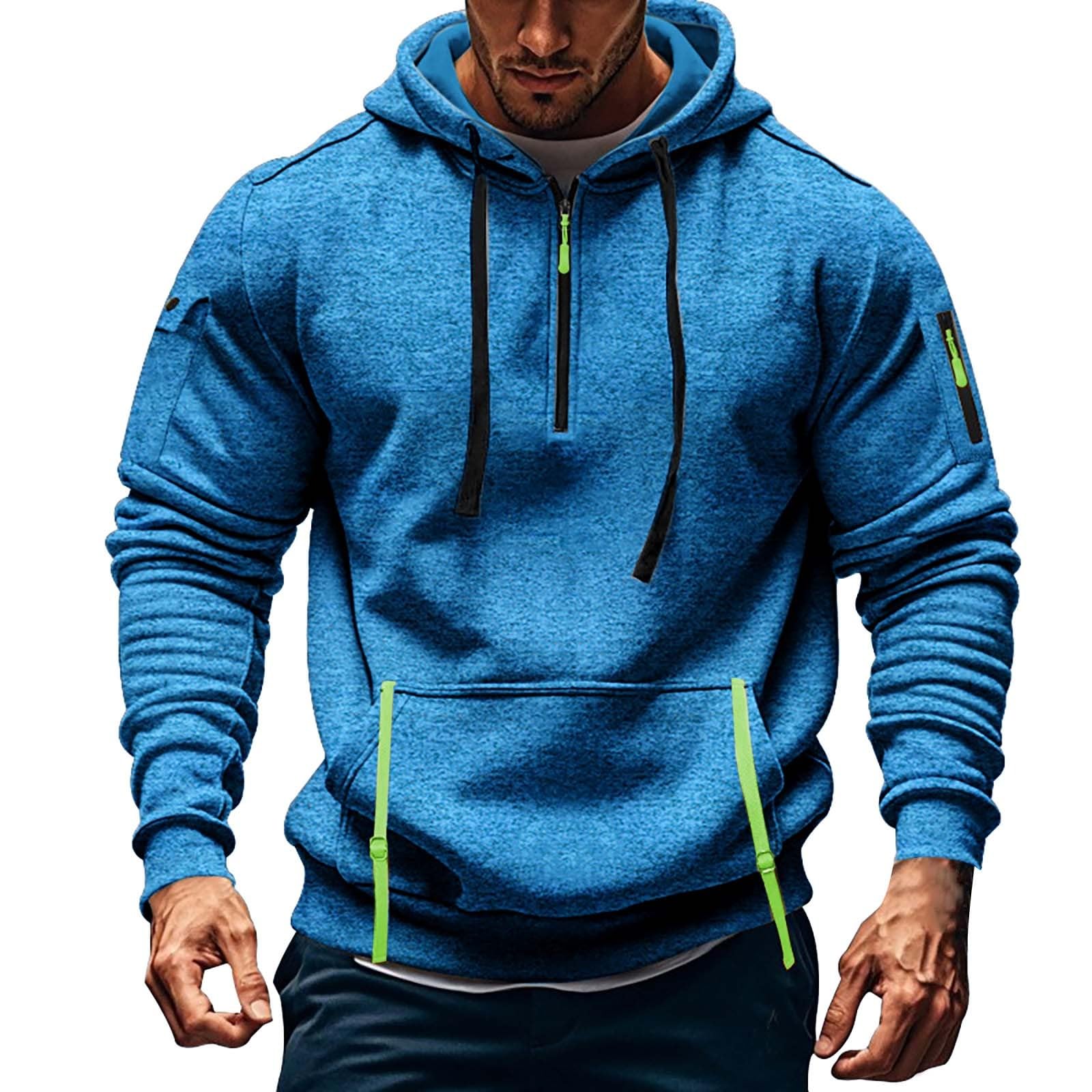 Sweat à capuche noir pour homme, avec demi - fermeture éclair, grandes tailles, pull, chaud, décontracté, confortable, pour le travail en plein air, pour la vie quotidienne, haut, couleur unie - fitnessterapy