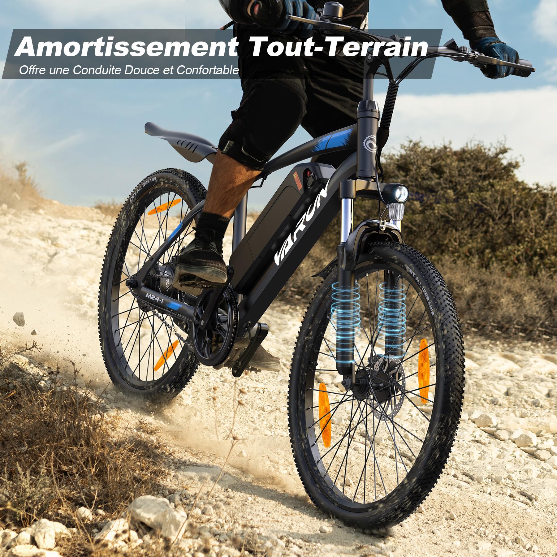 VARUN Velo Electrique, 24"/26"/27.5" VTT Électrique avec 48V/36V Batterie, Jusqu'à 55 - 100KM, 250W Moteur, Vélo Électrique Homme Femme avec 21/1 Vitesses, Écran LCD, Ville E - Bike avec Pédalage Assisté - fitnessterapy