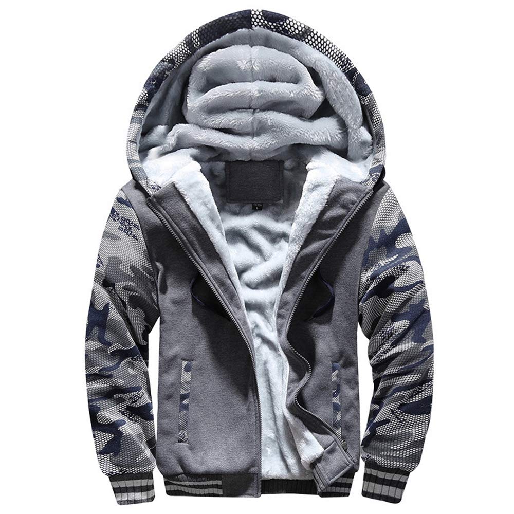 VSUSN Homme Veste à Capuche avec Zippée Manches Longues Épaisse Manteau à Capuche Hiver Chaud Polaires Doublé Sweats à Capuche - fitnessterapy