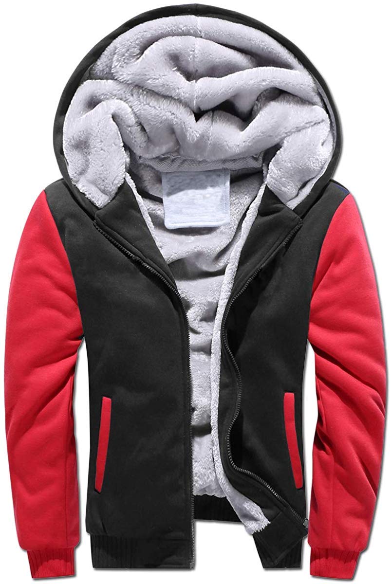 VSUSN Homme Veste à Capuche avec Zippée Manches Longues Épaisse Manteau à Capuche Hiver Chaud Polaires Doublé Sweats à Capuche - fitnessterapy