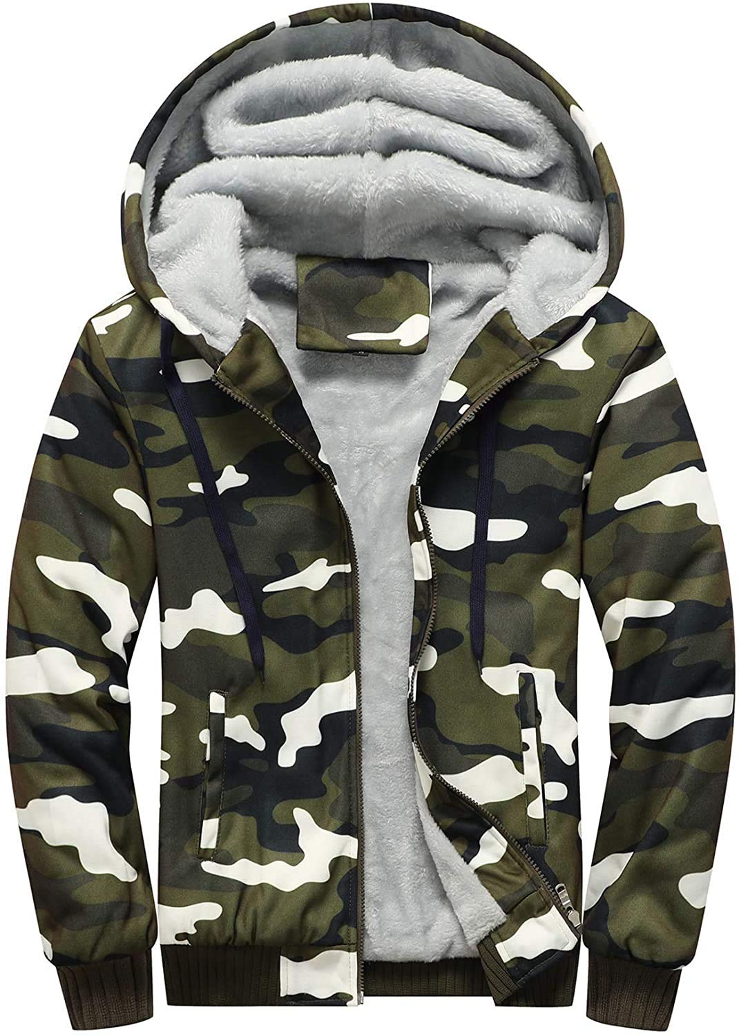 VSUSN Homme Veste à Capuche avec Zippée Manches Longues Épaisse Manteau à Capuche Hiver Chaud Polaires Doublé Sweats à Capuche - fitnessterapy
