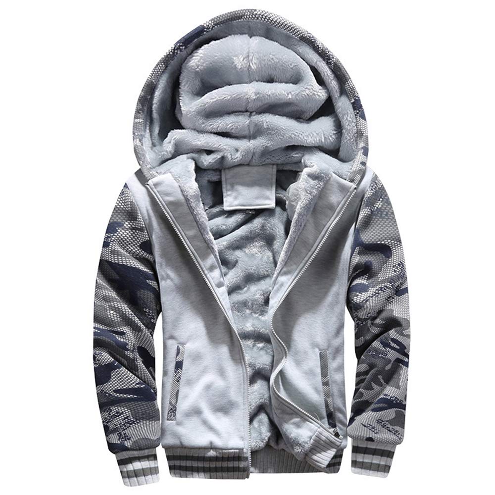 VSUSN Homme Veste à Capuche avec Zippée Manches Longues Épaisse Manteau à Capuche Hiver Chaud Polaires Doublé Sweats à Capuche - fitnessterapy