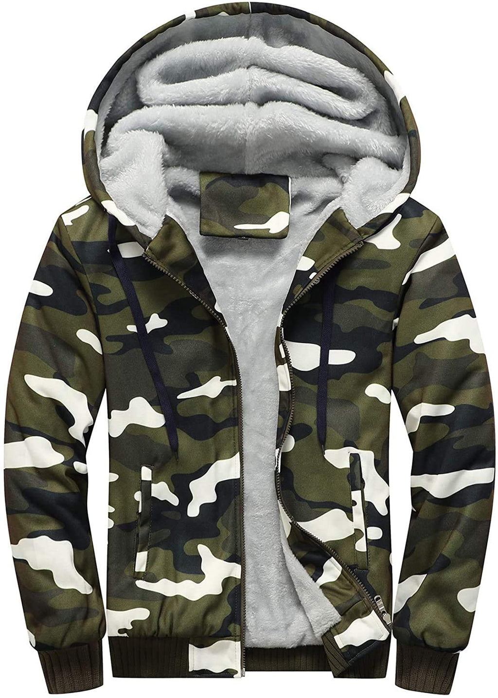 VSUSN Homme Veste à Capuche avec Zippée Manches Longues Épaisse Manteau à Capuche Hiver Chaud Polaires Doublé Sweats à Capuche - fitnessterapy