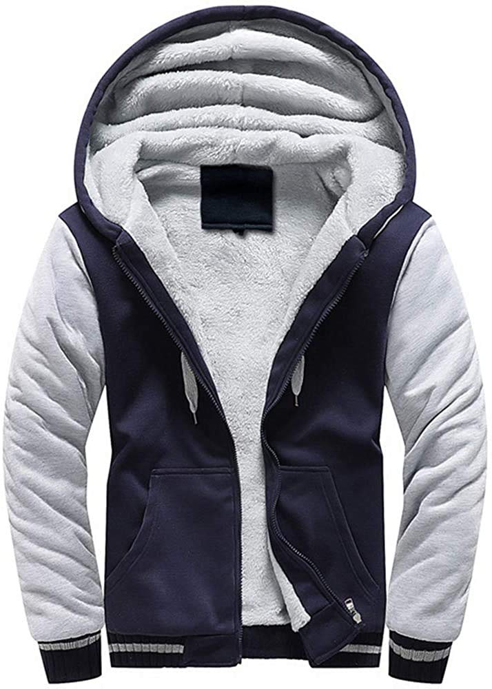 VSUSN Homme Veste à Capuche avec Zippée Manches Longues Épaisse Manteau à Capuche Hiver Chaud Polaires Doublé Sweats à Capuche - fitnessterapy