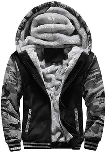 VSUSN Homme Veste à Capuche avec Zippée Manches Longues Épaisse Manteau à Capuche Hiver Chaud Polaires Doublé Sweats à Capuche - fitnessterapy