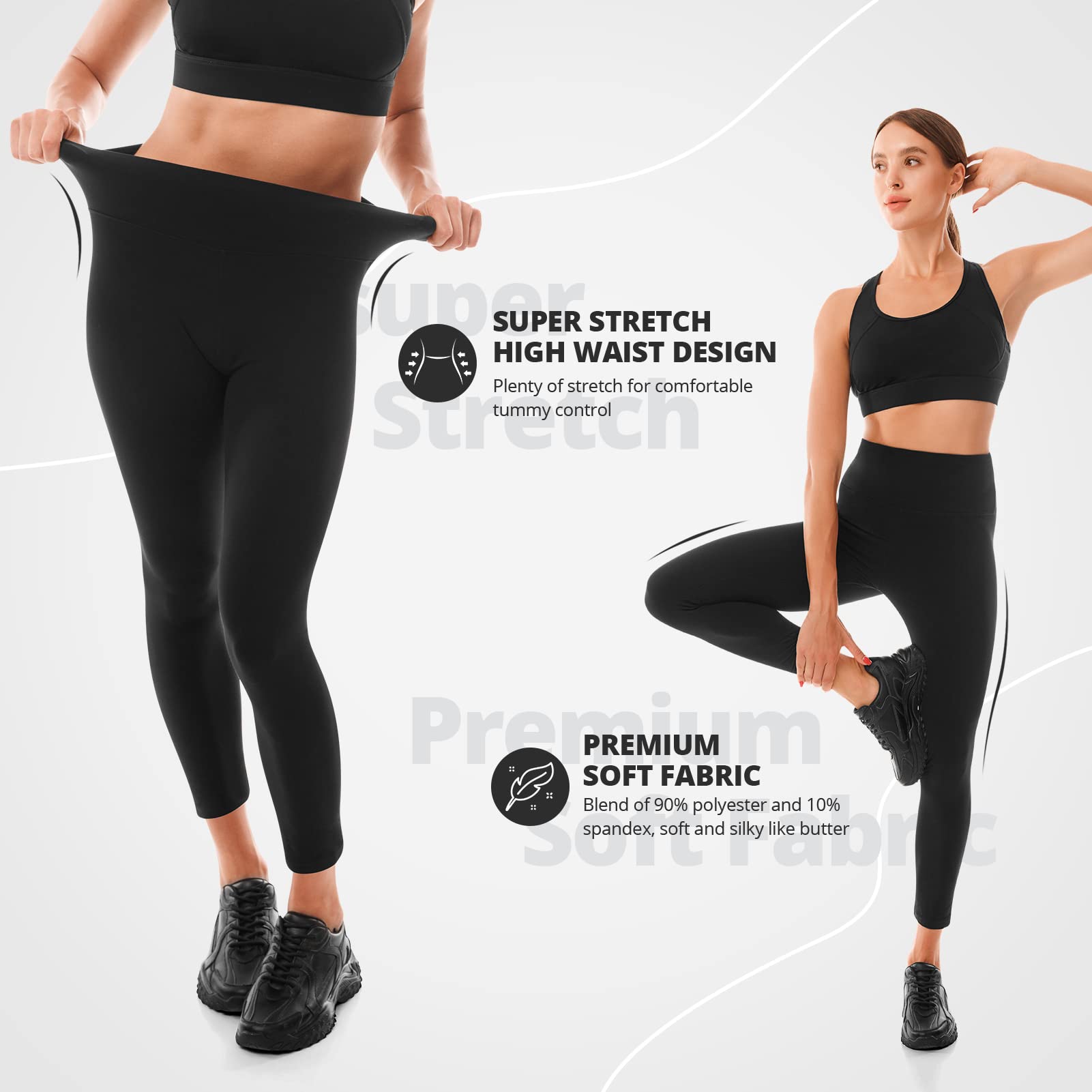 Walifrey Legging de Sport pour Femme, Taille Haute, Noir, pour entraînement, Gym, Sport - fitnessterapy