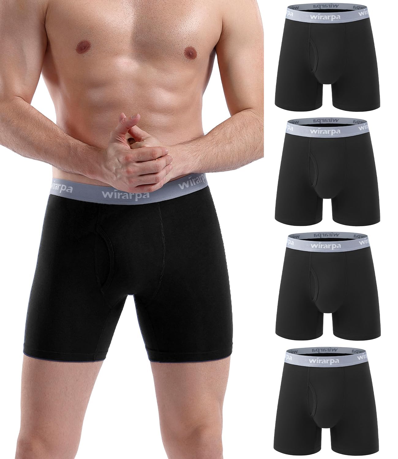 wirarpa Boxer Homme Coton Caleçon Hommes Élastique Confortable Braguette Ouverte sans Etiquette Lot de 4 - fitnessterapy