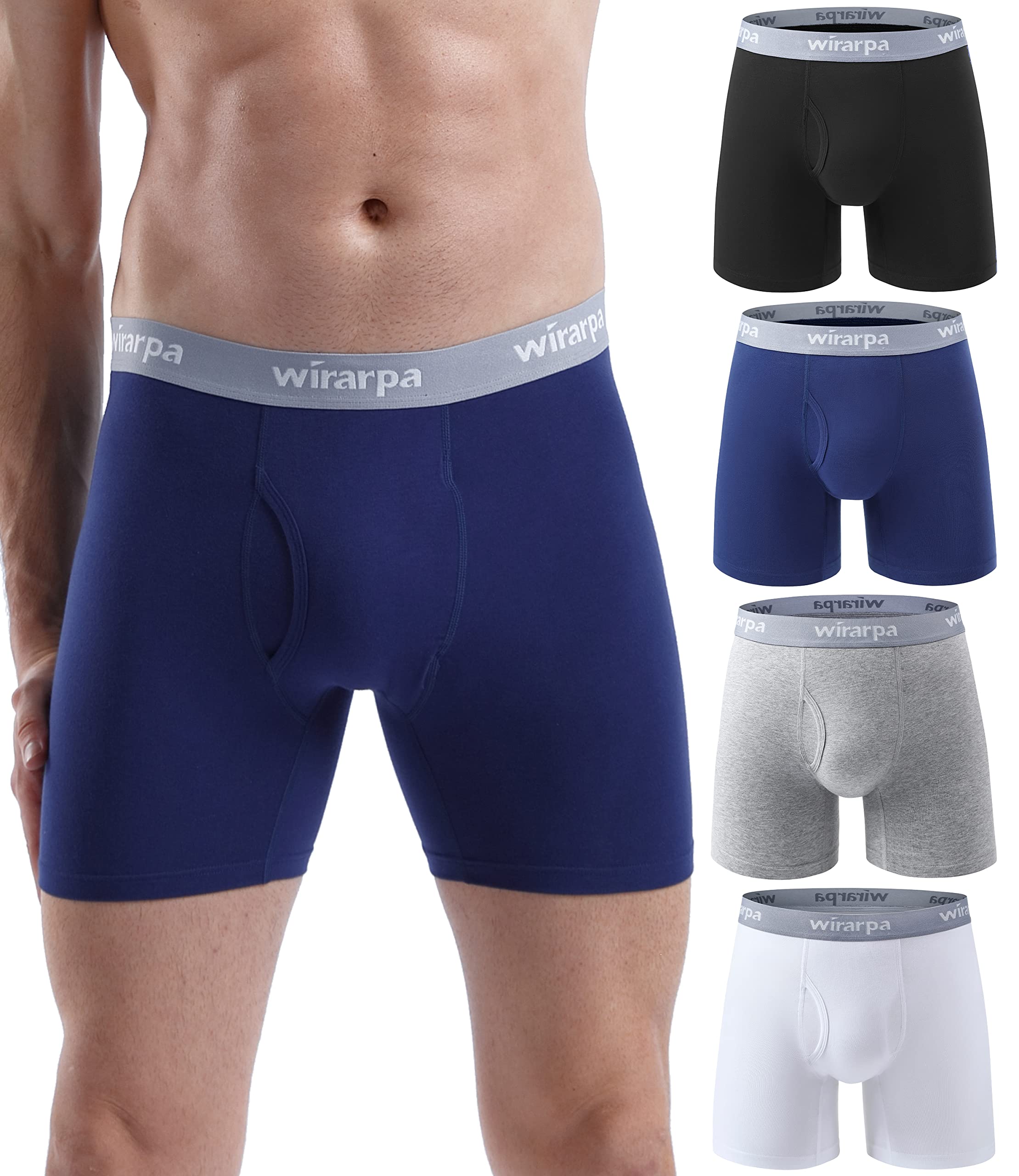 wirarpa Boxer Homme Coton Caleçon Hommes Élastique Confortable Braguette Ouverte sans Etiquette Lot de 4 - fitnessterapy