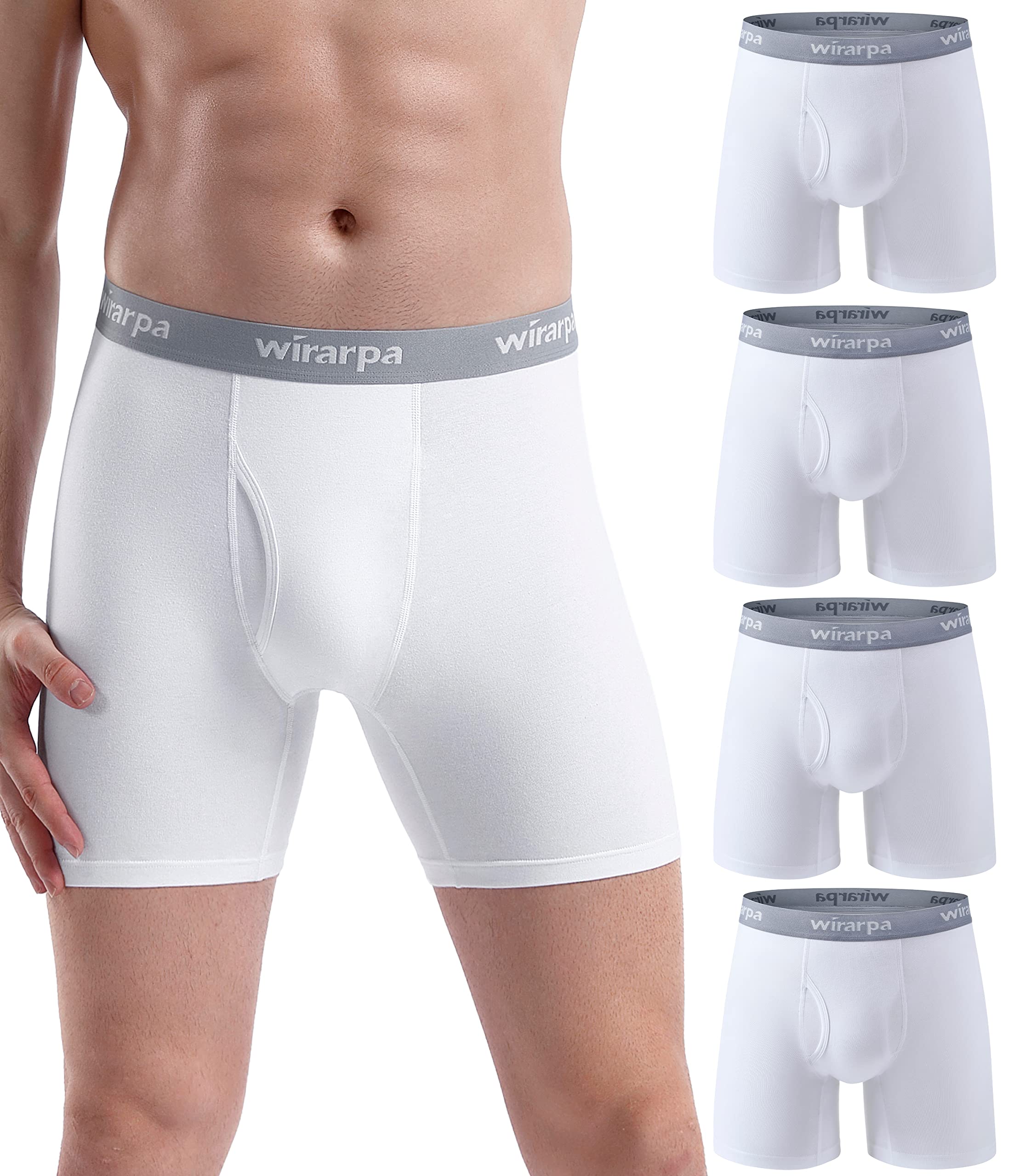 wirarpa Boxer Homme Coton Caleçon Hommes Élastique Confortable Braguette Ouverte sans Etiquette Lot de 4 - fitnessterapy