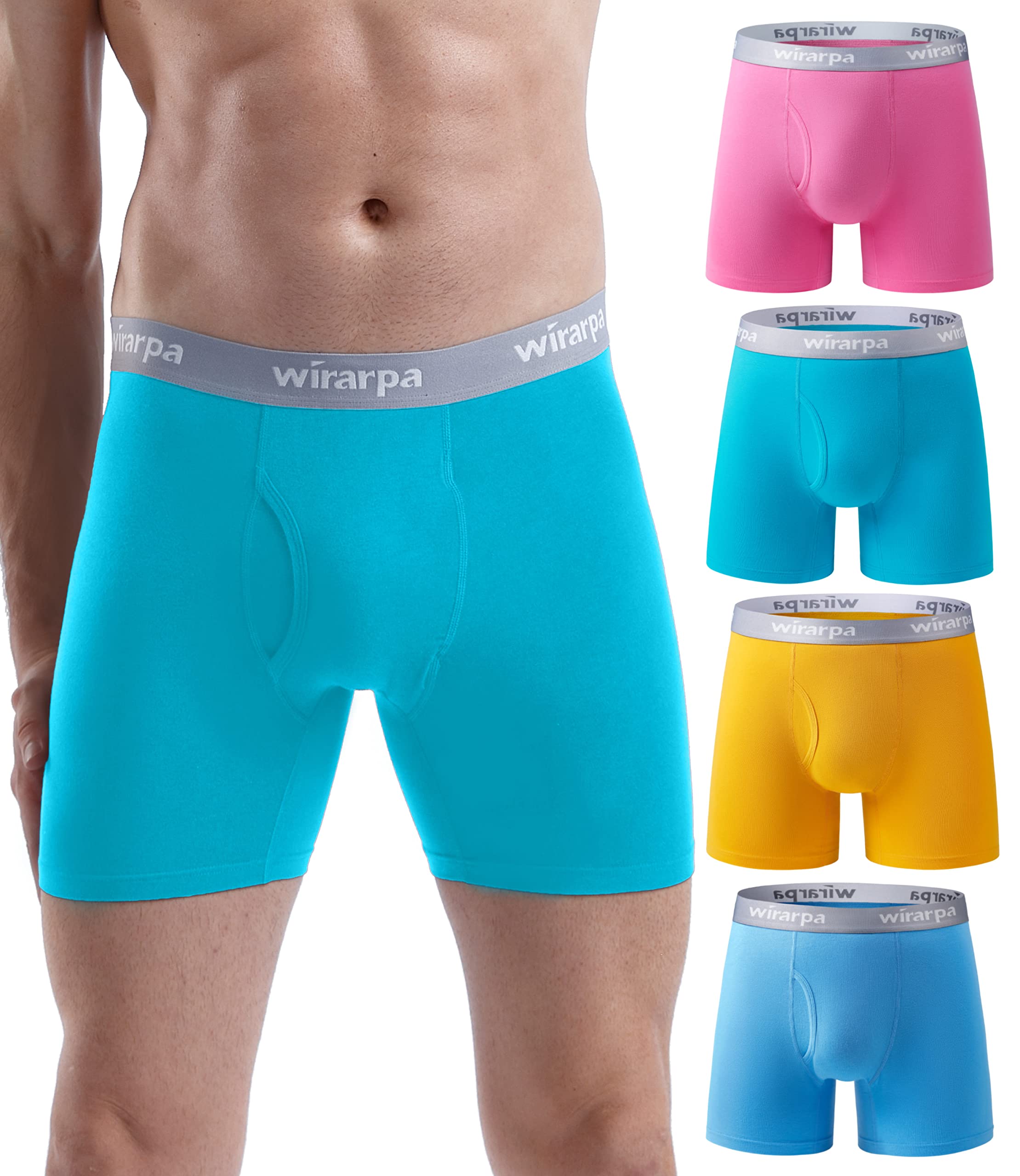 wirarpa Boxer Homme Coton Caleçon Hommes Élastique Confortable Braguette Ouverte sans Etiquette Lot de 4 - fitnessterapy