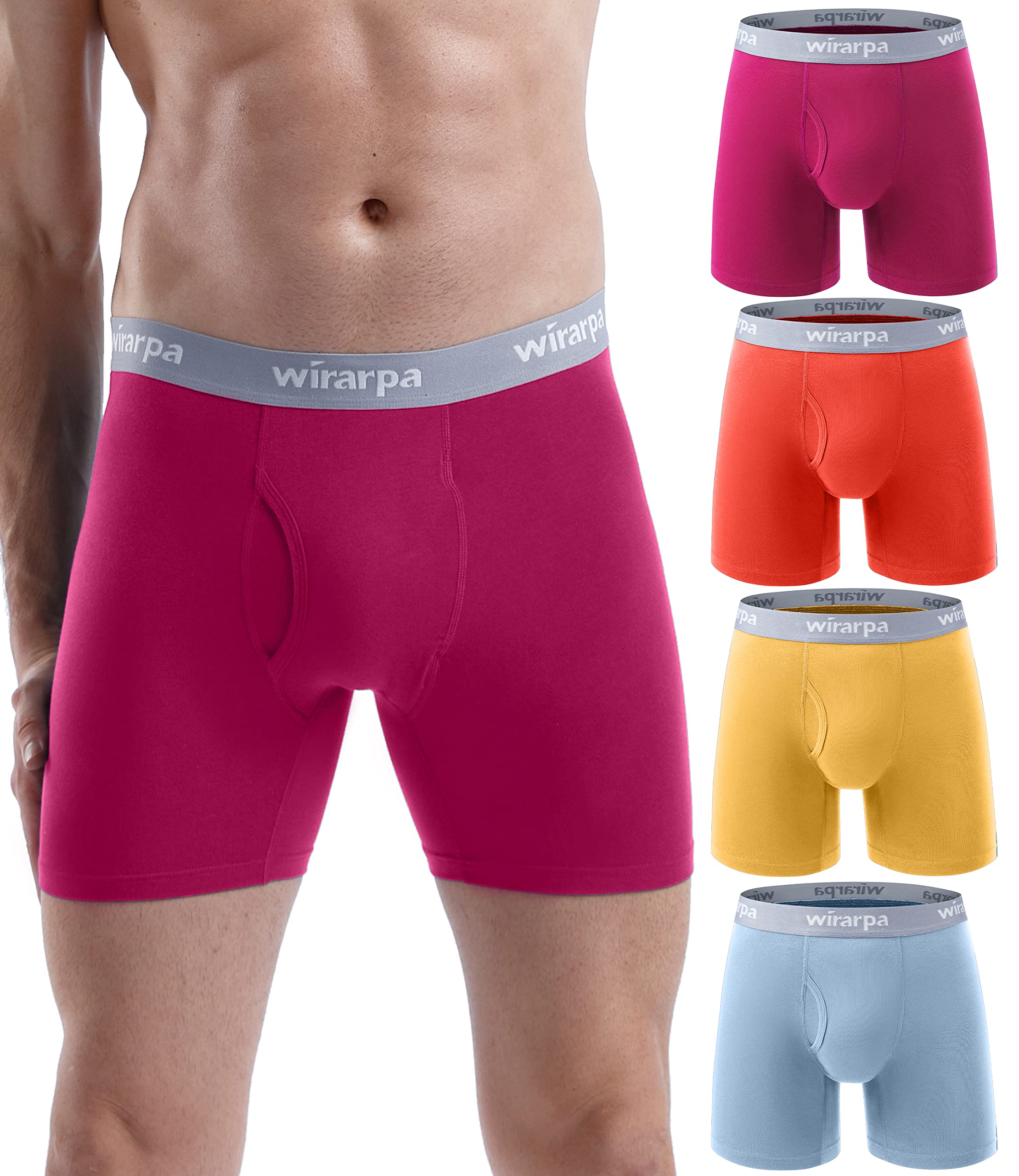 wirarpa Boxer Homme Coton Caleçon Hommes Élastique Confortable Braguette Ouverte sans Etiquette Lot de 4 - fitnessterapy