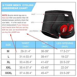 X - TIGER Montagne Cyclisme Shorts Velo avec Sweat Absorbent Volatility Fast Drying Padded 5D Gel pour Homme Femme - fitnessterapy