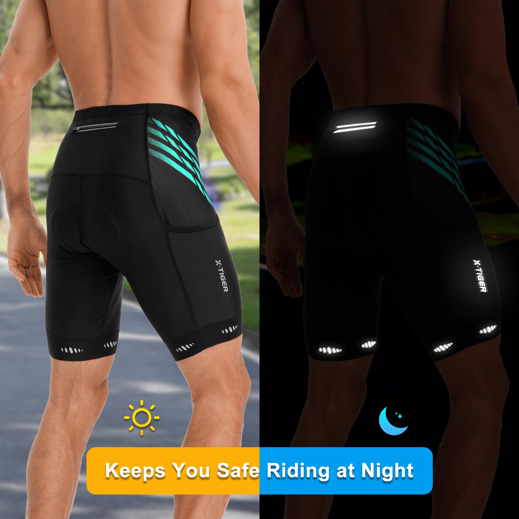X - TIGER Short Cycliste Homme avec 3 Poches Short VTT Cyclisme Shorts Velo avec Sweat Absorbent Volatility Fast Drying Padded 5D Gel - fitnessterapy