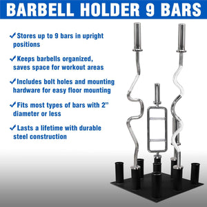 Yes4All Support de rangement vertical pour haltères - Support pour barre olympique - Optionnel : Rangement d'haltères pour 5 barres ou 9 barres - fitnessterapy