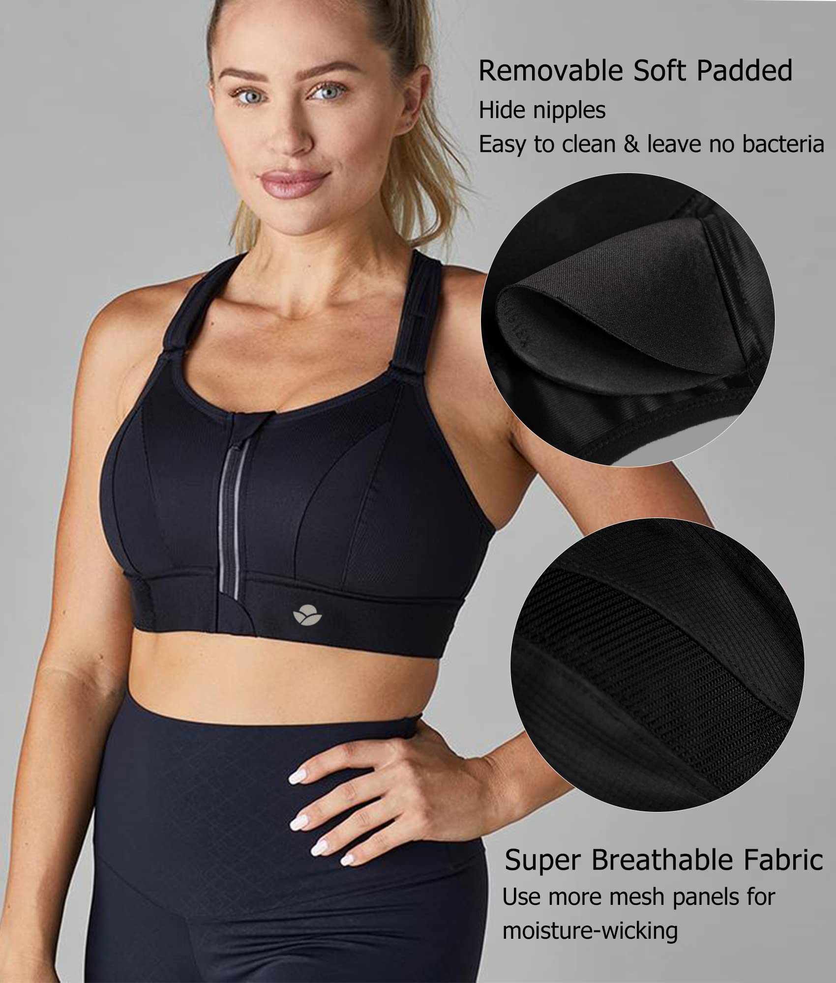 YIANNA Femme Soutien Gorge Sport Maintien Extreme Grande Taille Brassière sans Armature Fermeture Devant - fitnessterapy