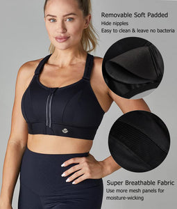 YIANNA Femme Soutien Gorge Sport Maintien Extreme Grande Taille Brassière sans Armature Fermeture Devant - fitnessterapy