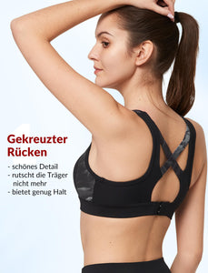 Yvette Soutien Gorge de Sport Femme Dos Croisé Maintien Élevé Grande Taille Brassière sans Armature avec Coussinets Course Tennis Fitness - fitnessterapy