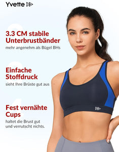 Yvette Soutien Gorge de Sport Femme Dos Croisé Maintien Élevé Grande Taille Brassière sans Armature avec Coussinets Course Tennis Fitness - fitnessterapy