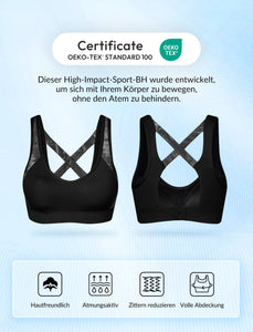 Yvette Soutien Gorge de Sport Femme Dos Croisé Maintien Élevé Grande Taille Brassière sans Armature avec Coussinets Course Tennis Fitness - fitnessterapy