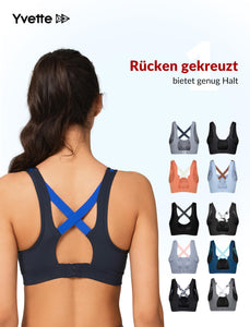 Yvette Soutien Gorge de Sport Femme Dos Croisé Maintien Élevé Grande Taille Brassière sans Armature avec Coussinets Course Tennis Fitness - fitnessterapy