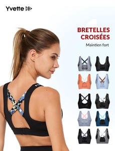 Yvette Soutien Gorge de Sport Femme Dos Croisé Maintien Élevé Grande Taille Brassière sans Armature avec Coussinets Course Tennis Fitness - fitnessterapy