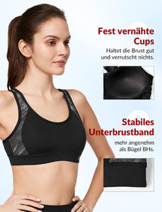 Yvette Soutien Gorge de Sport Femme Dos Croisé Maintien Élevé Grande Taille Brassière sans Armature avec Coussinets Course Tennis Fitness - fitnessterapy