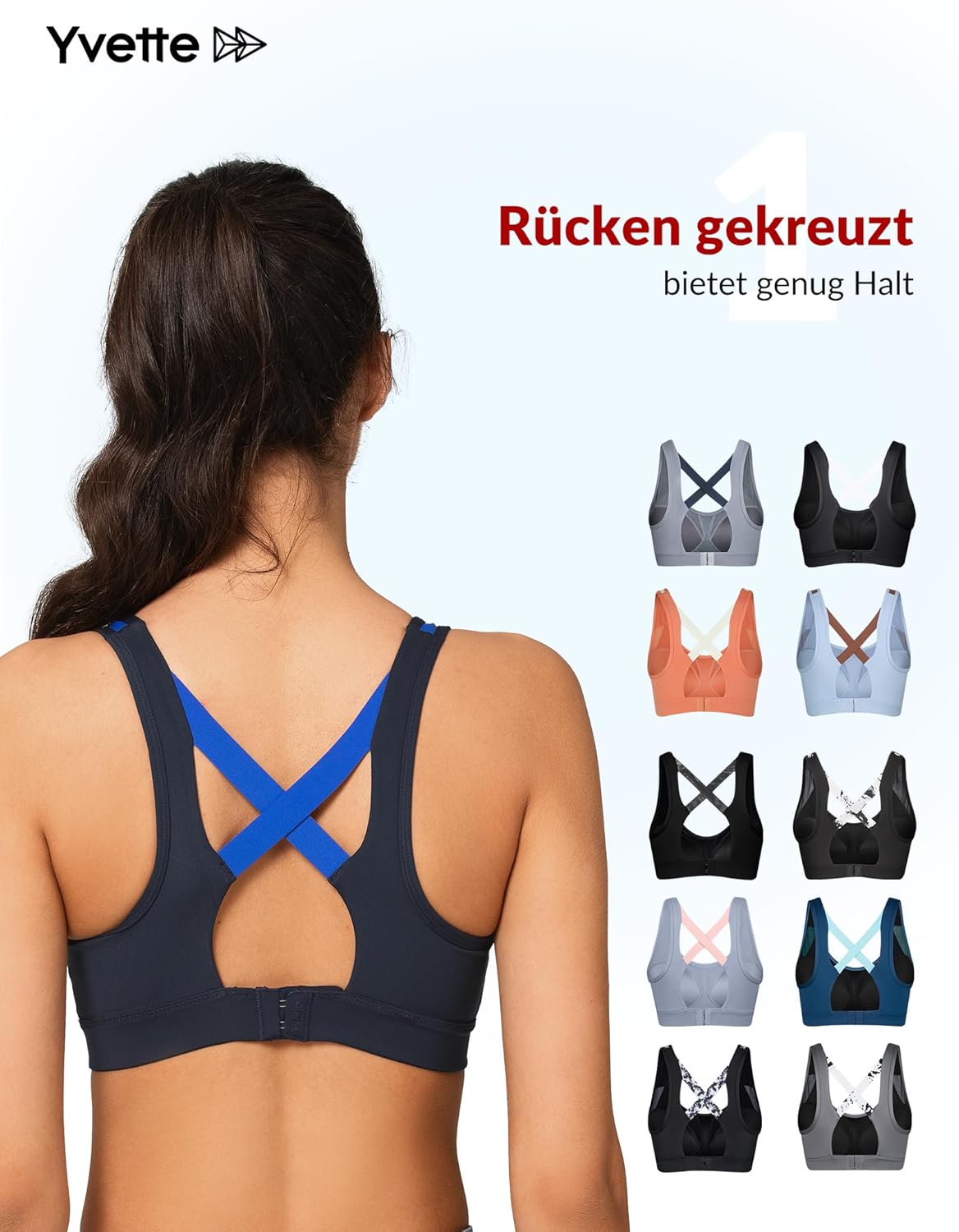 Yvette Soutien Gorge de Sport Femme Dos Croisé Maintien Élevé Grande Taille Brassière sans Armature avec Coussinets Course Tennis Fitness - fitnessterapy