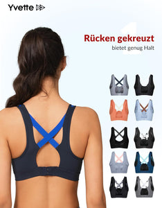 Yvette Soutien Gorge de Sport Femme Dos Croisé Maintien Élevé Grande Taille Brassière sans Armature avec Coussinets Course Tennis Fitness - fitnessterapy