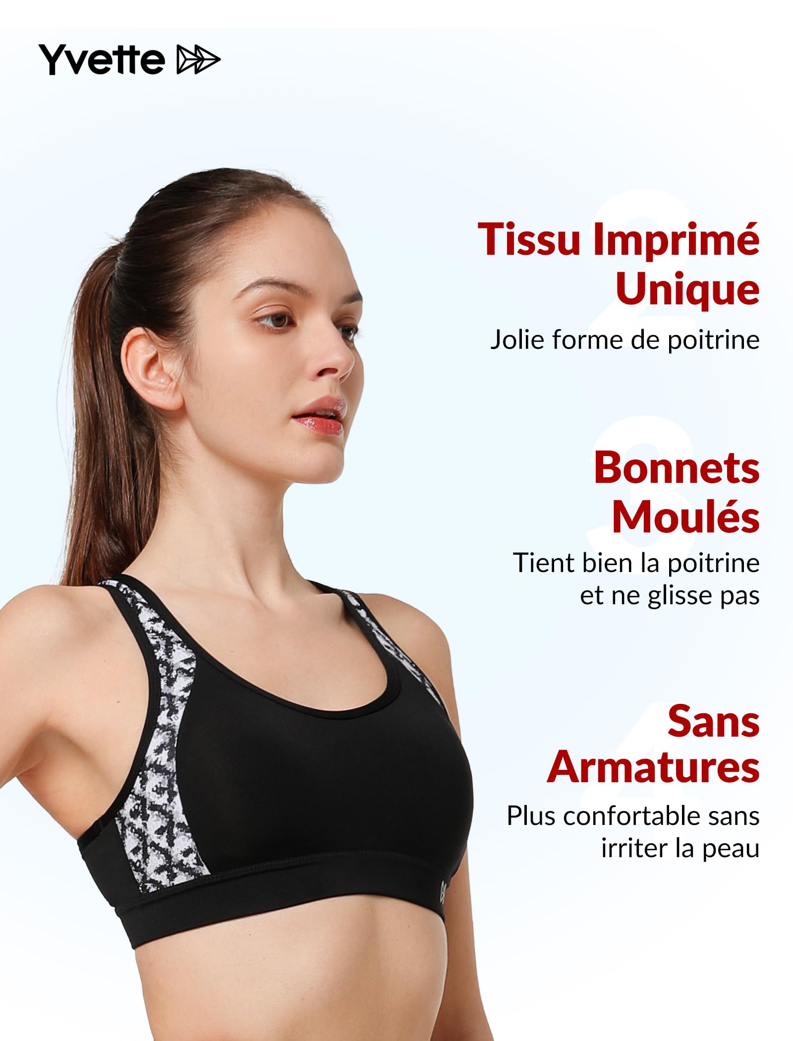 Yvette Soutien Gorge de Sport Femme Dos Croisé Maintien Élevé Grande Taille Brassière sans Armature avec Coussinets Course Tennis Fitness - fitnessterapy