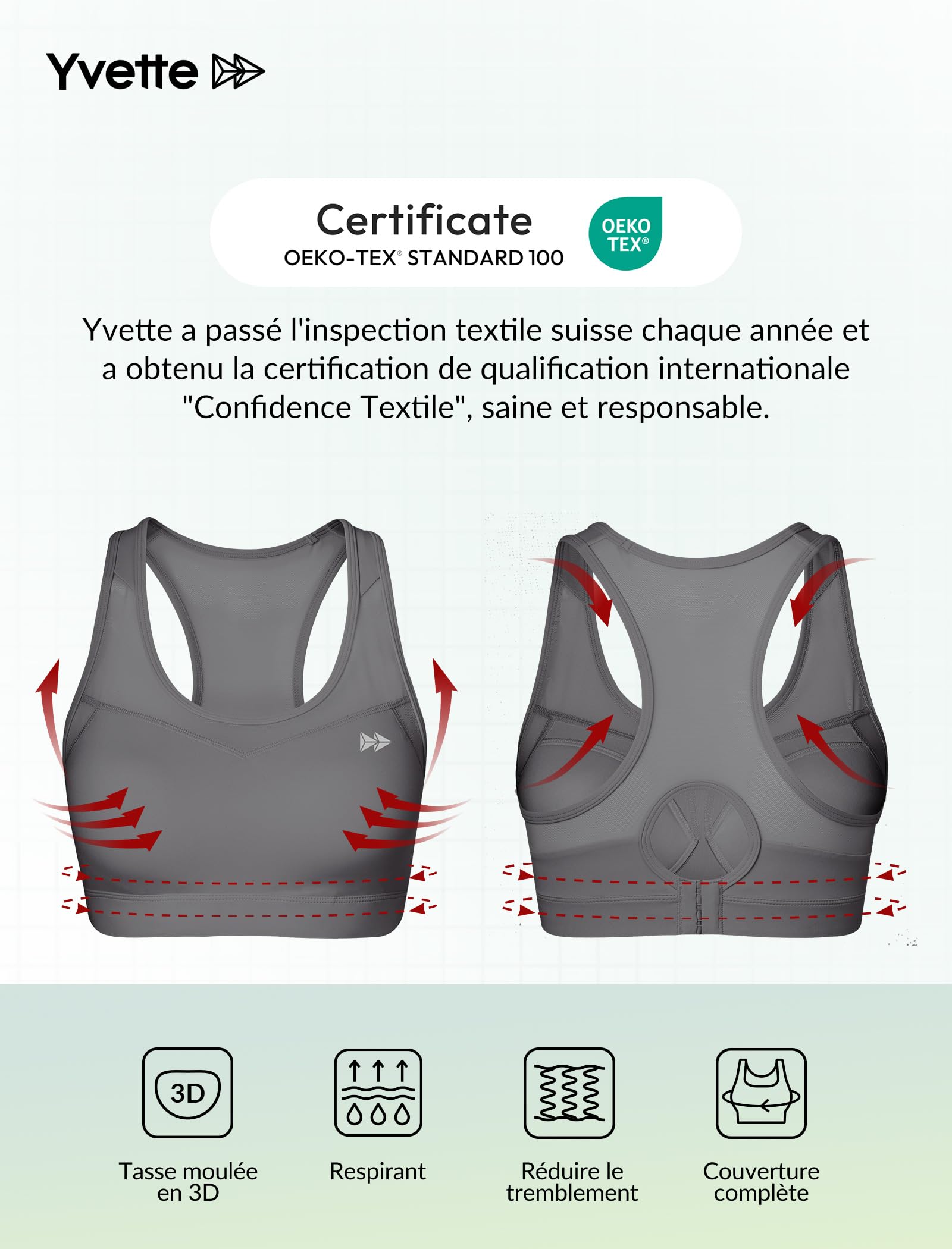 Yvette Soutien - Gorge de Sport Femmes en Maille Respirante Dos Nageur Maintien Élevé sans Armatures Grande Taille Fitness Jogging Golf - fitnessterapy