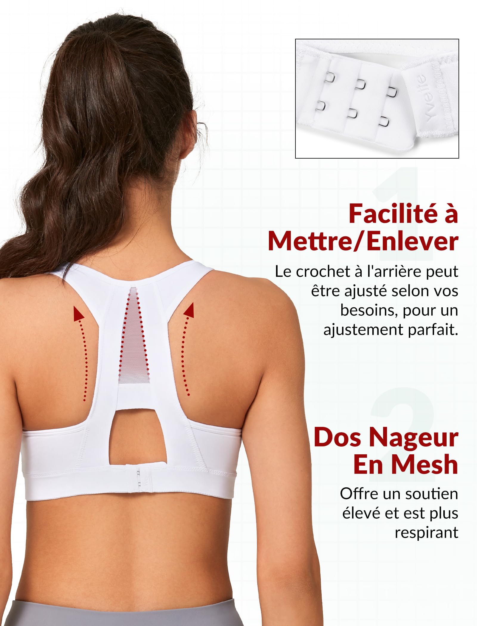 Yvette Soutien - Gorge de Sport Femmes en Maille Respirante Dos Nageur Maintien Élevé sans Armatures Grande Taille Fitness Jogging Golf - fitnessterapy