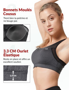 Yvette Soutien - Gorge de Sport Femmes en Maille Respirante Dos Nageur Maintien Élevé sans Armatures Grande Taille Fitness Jogging Golf - fitnessterapy