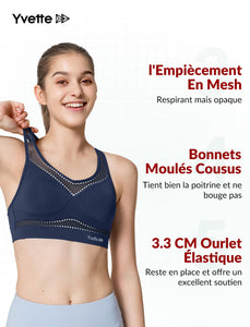 Yvette Soutien - Gorge de Sport Femmes en Maille Respirante Dos Nageur Maintien Élevé sans Armatures Grande Taille Fitness Jogging Golf - fitnessterapy