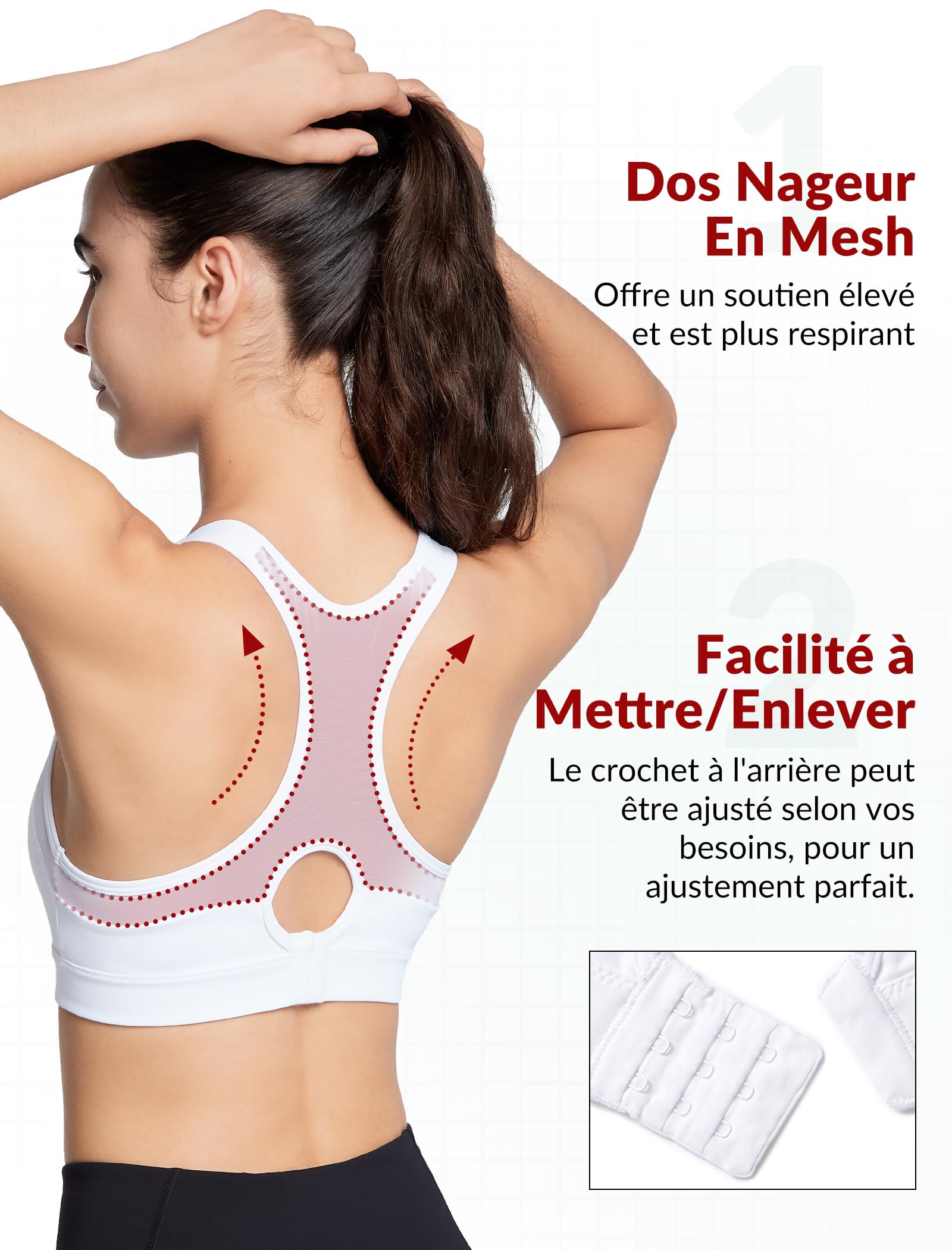 Yvette Soutien - Gorge de Sport Femmes en Maille Respirante Dos Nageur Maintien Élevé sans Armatures Grande Taille Fitness Jogging Golf - fitnessterapy