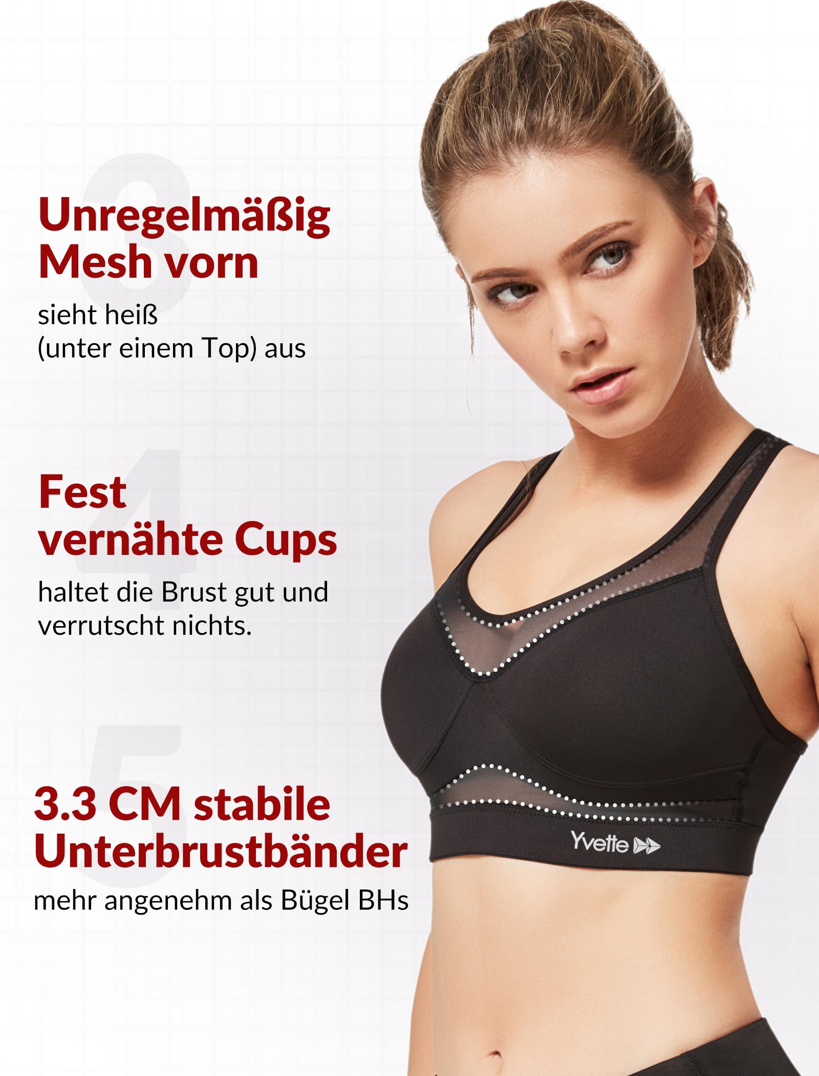 Yvette Soutien - Gorge de Sport Femmes en Maille Respirante Dos Nageur Maintien Élevé sans Armatures Grande Taille Fitness Jogging Golf - fitnessterapy