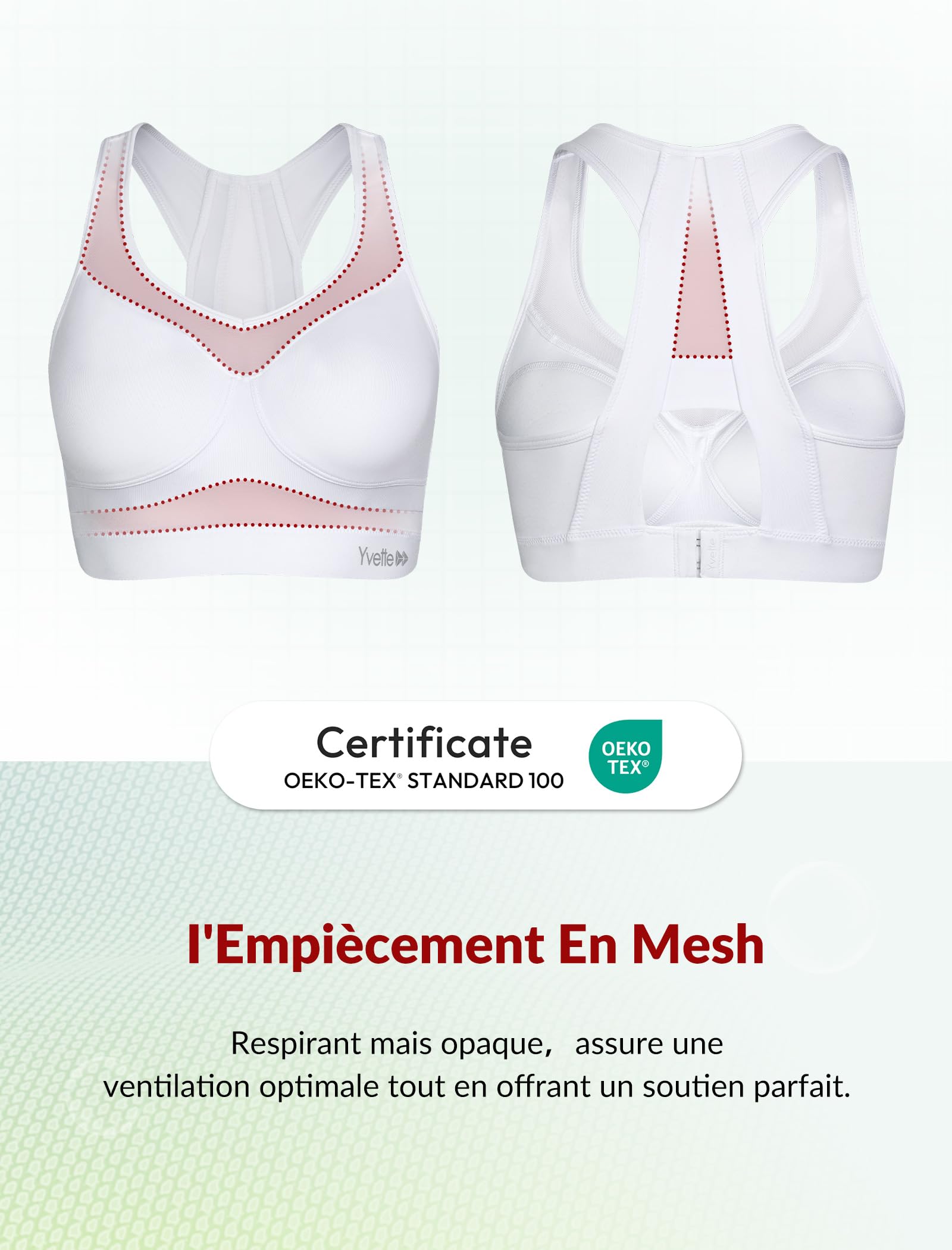 Yvette Soutien - Gorge de Sport Femmes en Maille Respirante Dos Nageur Maintien Élevé sans Armatures Grande Taille Fitness Jogging Golf - fitnessterapy