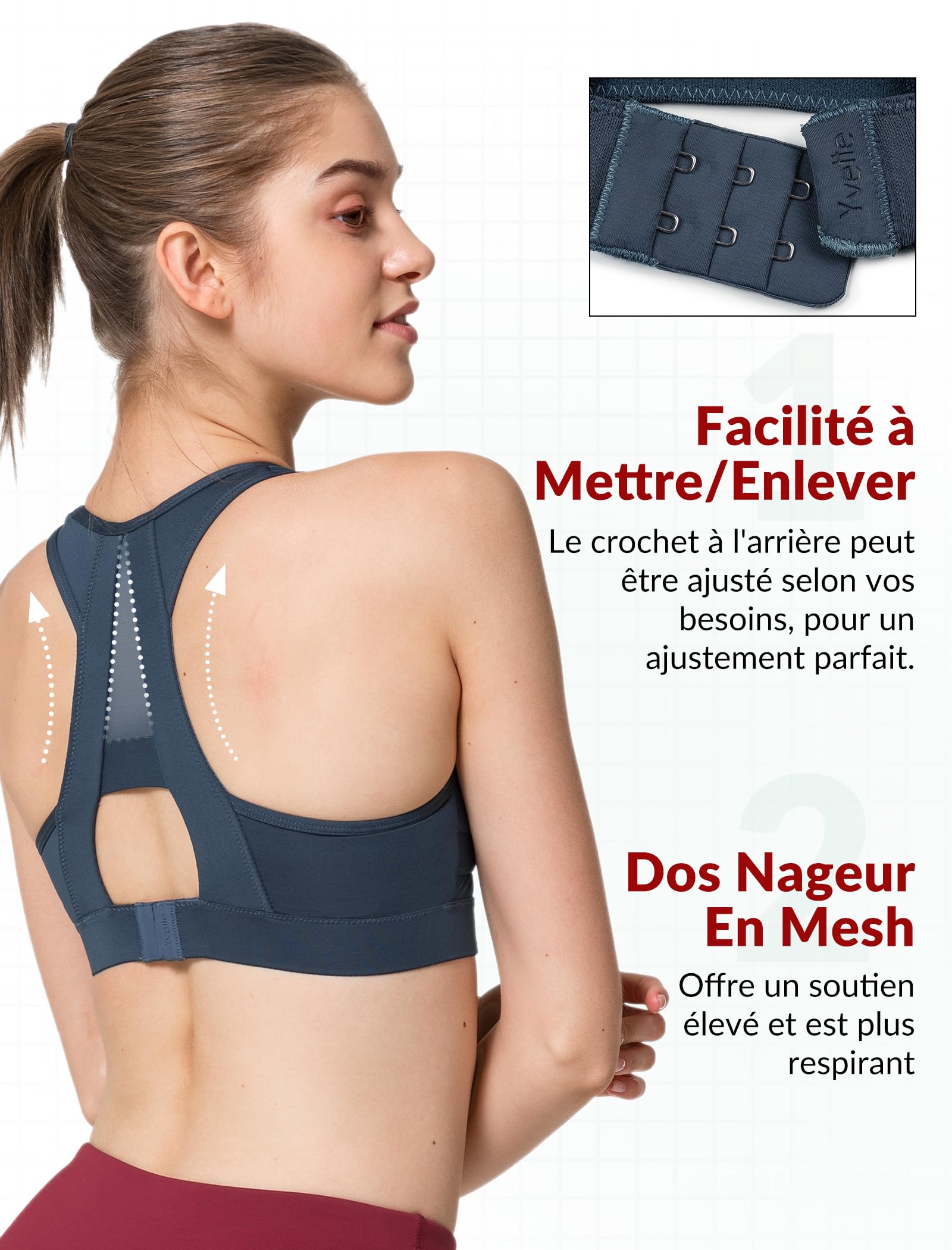 Yvette Soutien - Gorge de Sport Femmes en Maille Respirante Dos Nageur Maintien Élevé sans Armatures Grande Taille Fitness Jogging Golf - fitnessterapy