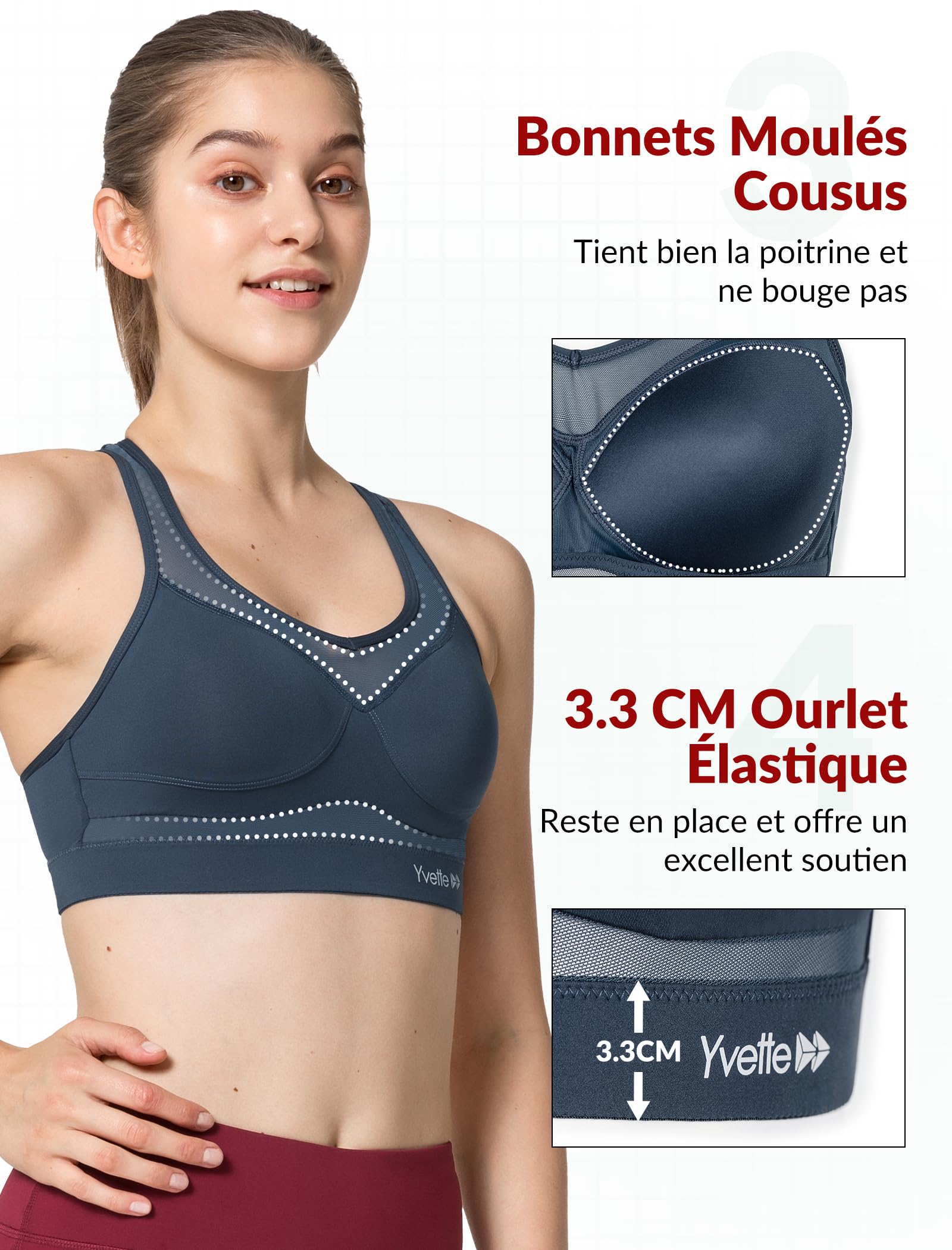 Yvette Soutien - Gorge de Sport Femmes en Maille Respirante Dos Nageur Maintien Élevé sans Armatures Grande Taille Fitness Jogging Golf - fitnessterapy