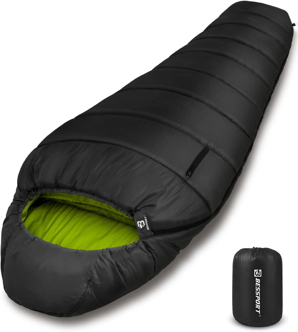 Bessport Sac de Couchage -9 - 0℃ pour de Couchage Momie pour Adultes 3-4 Saisons Compact Sac Couchage Sarcophage Grand Froid, Convient pour le camping, la randonnée, les activités de voyage en plein air - fitnessterapy