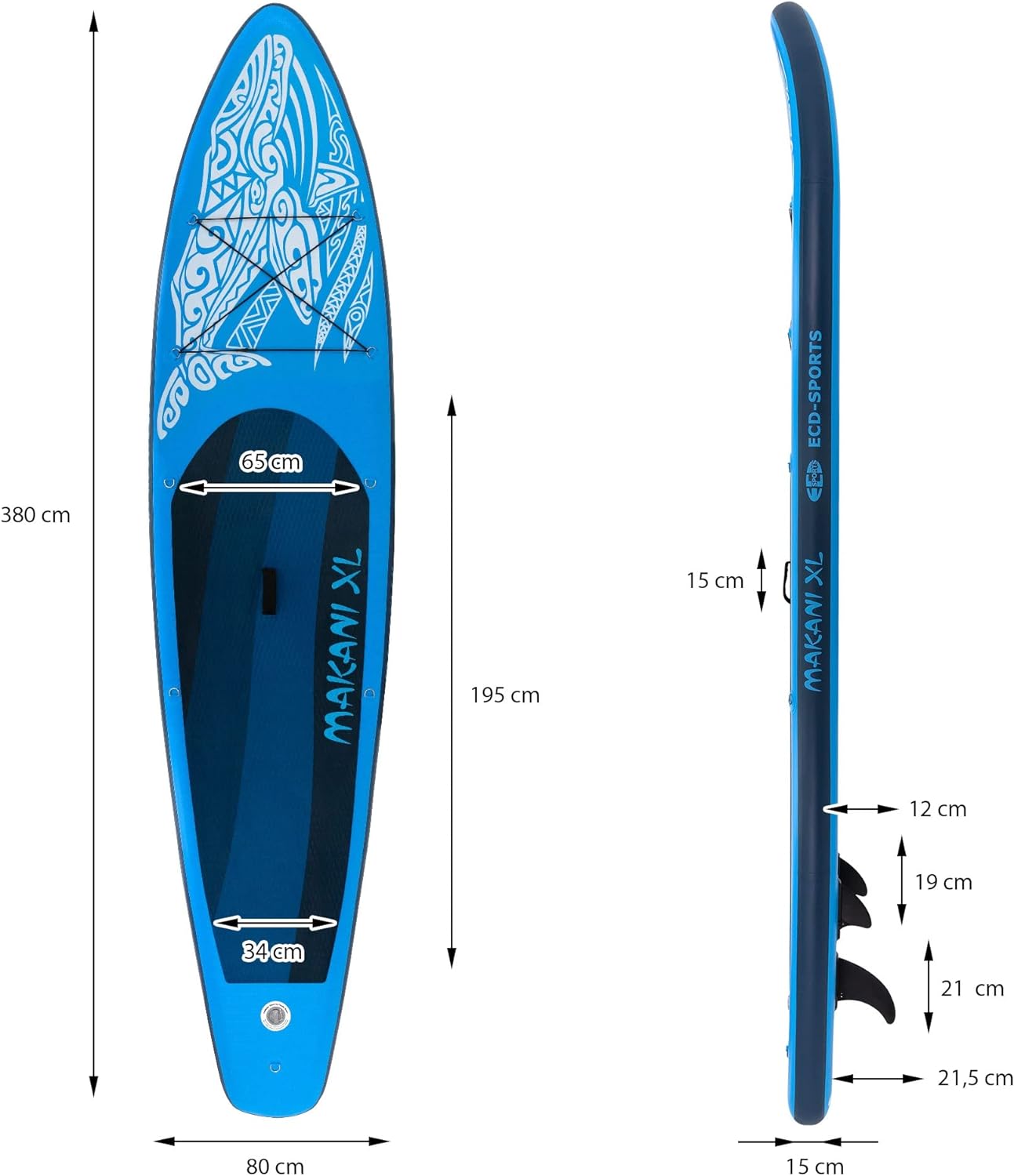 ECD Germany Stand Up Surf Paddle Board Gonflable 305/308/320/380 cm | PVC | jusqu'à 120/150 kg | Épaisseur 10/15 cm | Planche de Surf Pagaie Sac de Transport Pompe à Air | Diverses Couleurs Modèles - fitnessterapy