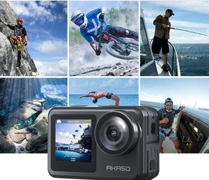 AKASO Brave 7 LE Caméra Sport 4K 30FPS 20MP WiFi, Action Cam 40M avec Écran Tactile IPX7, Caméra Stabilisateur EIS 2.0 avec Double Écran et Télécommande pour le Ski, la Natation, le Surf et la Plongée - fitnessterapy