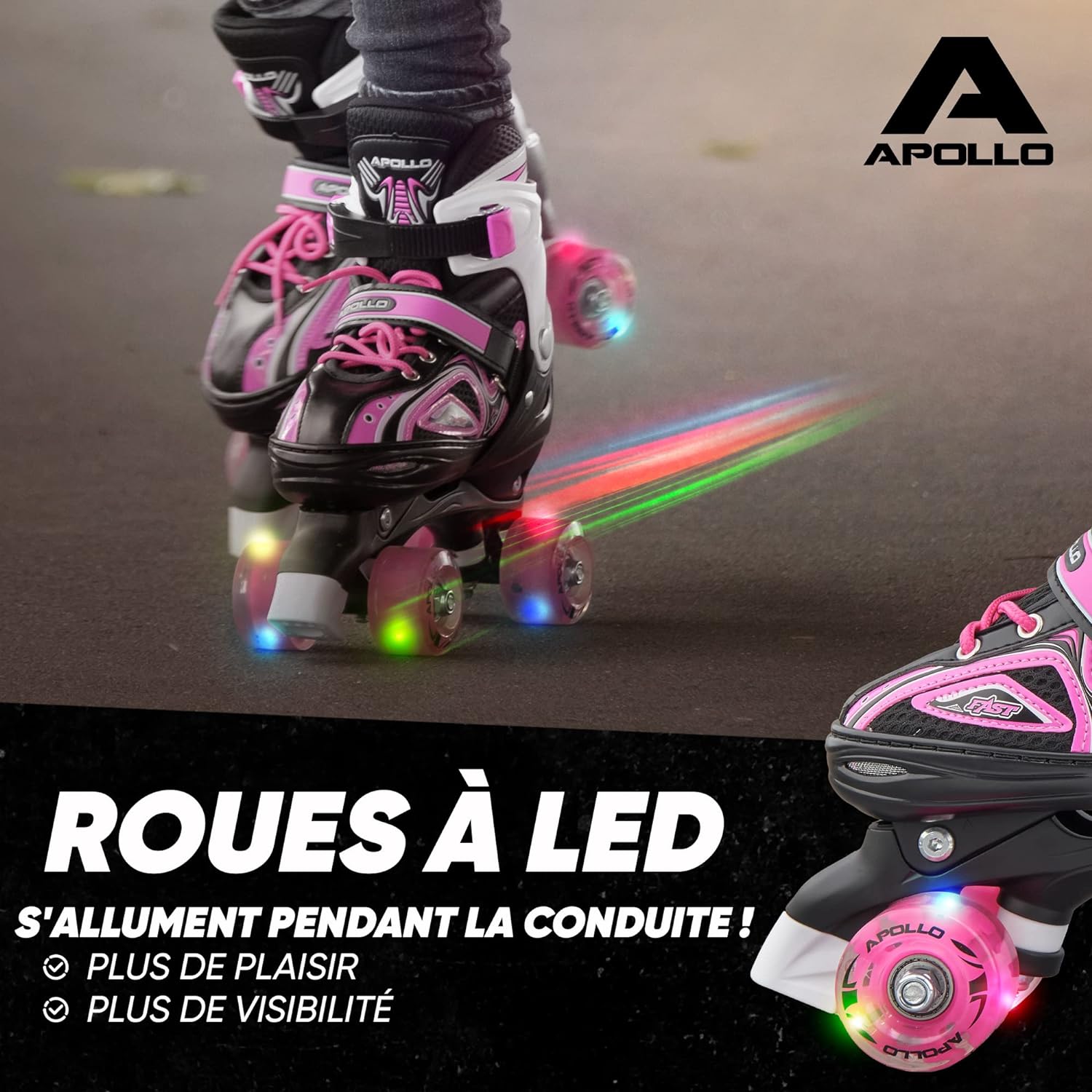 Apollo Super Quad X Pro, Patins à roulettes LED pour Enfants et  Adolescents, idéal pour Les débutants, Patins à roulettes Confortables pour  Les Filles
