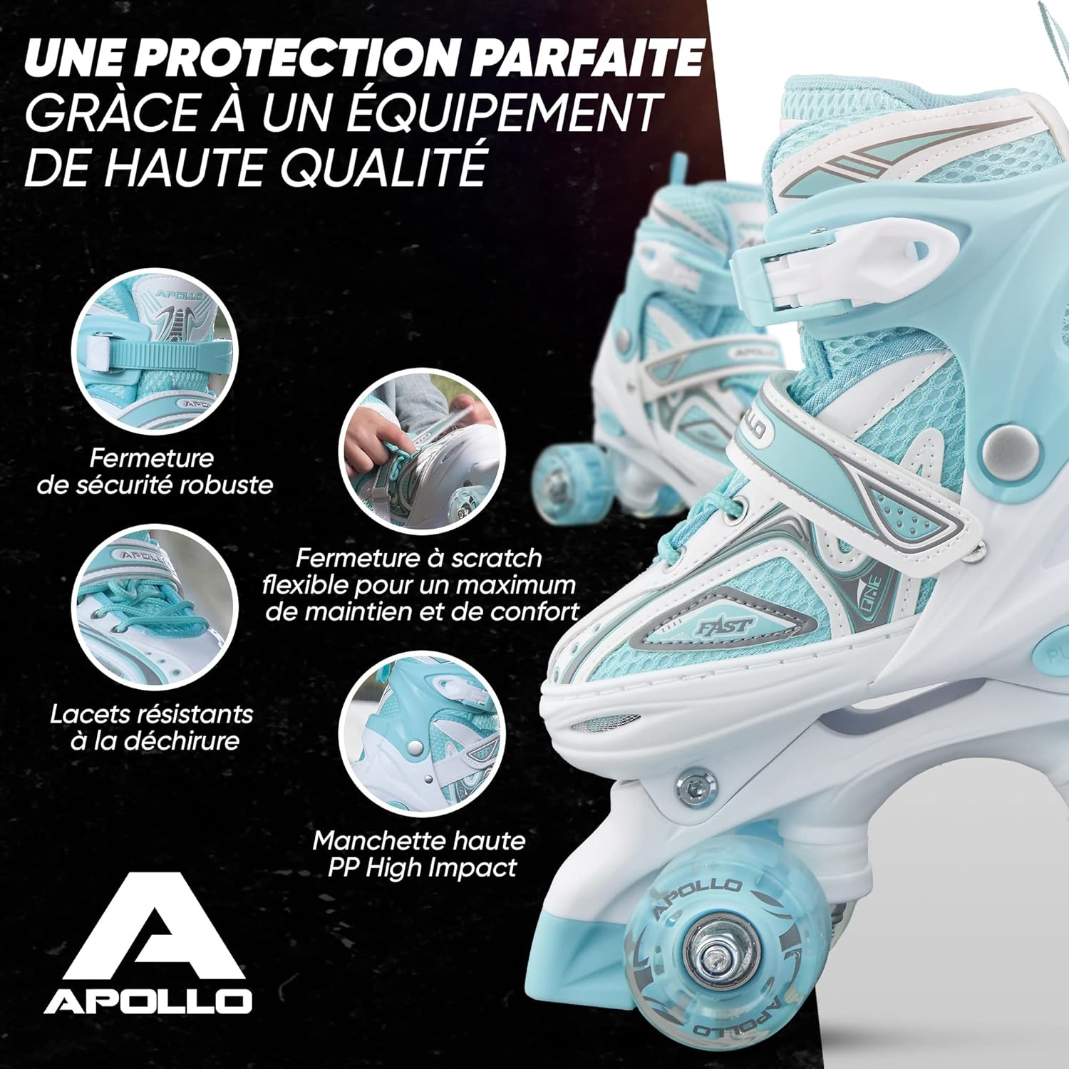 Apollo Super Quad X Pro, Patins à roulettes LED pour Enfants et Adolescents, idéal pour Les débutants, Patins à roulettes Confortables pour Les Filles et Les garçons. - fitnessterapy
